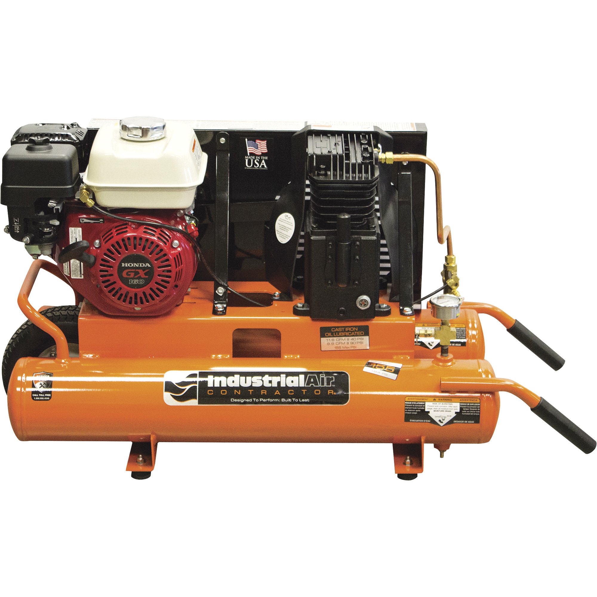 Industrial Air Gas-Powered Wheelbarrow Air Compressor — 5.5 HP Honda Engine, 8-Gallon, Model# CTA5590856.SAN